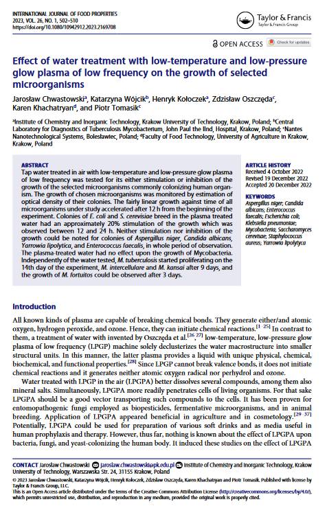 Effect of water treatment with low-temperature and low-pressure glow plasma  - K. Khachatryan