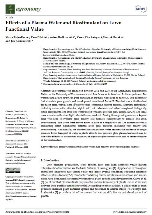 Effects of a Plasma Water and Biostimulant on Lawn Functional Value  - K. Khachatryan