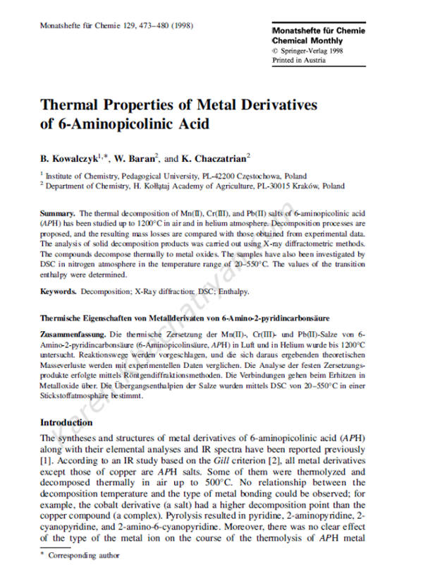 Khachatryan - Thermal Properties of Metal Derivatives