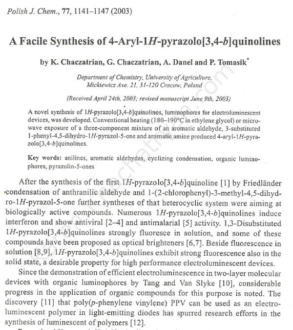 synthesis of 4-aryl-1H-pyrazolo[3, 4-b]quinolines