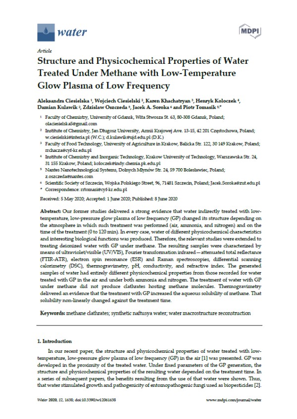 Water Treated Under Methane - K. Khachatryan
