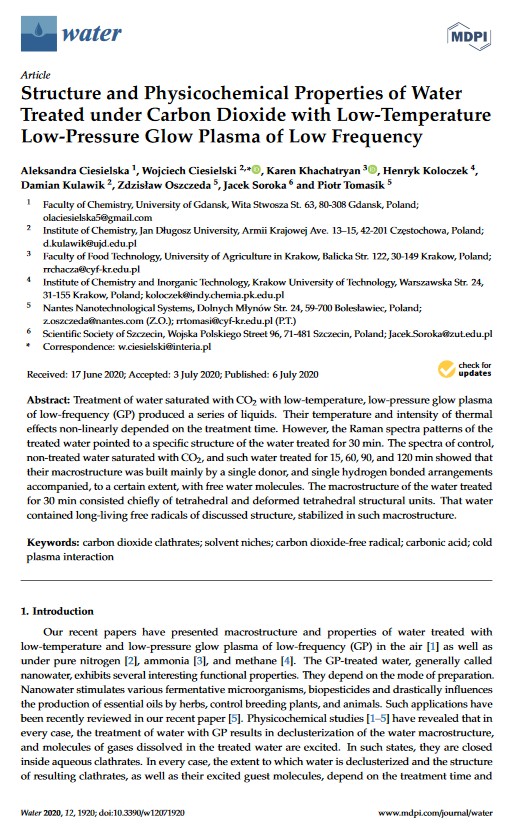 Water Treated Under Carbon Dioxide - K. Khachatryan