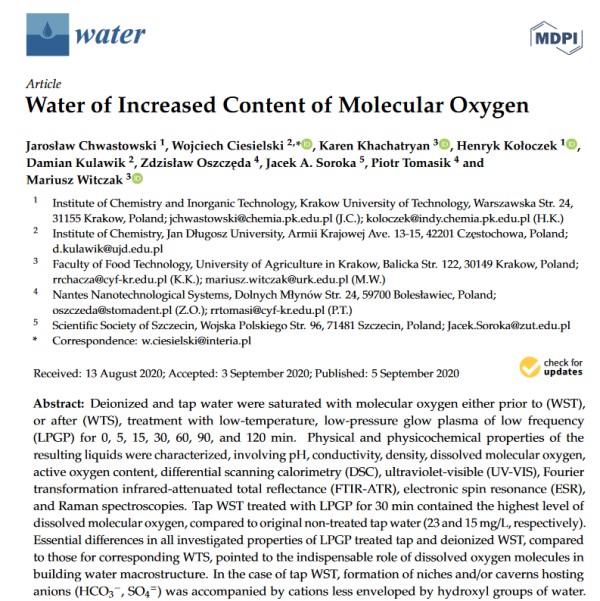 Water of Increased Content of Molecular Oxygen - K. Khachatryan