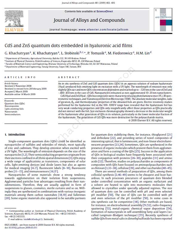 Khachatryan - CdS and ZnS quantum dots Khachatryan - CdS and ZnS quantum dots