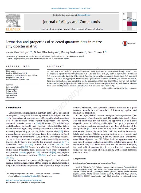 Khachatryan - Formation and properties of selected quantum dots