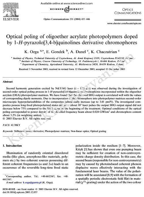 Optics Communications. Volume 231, Issues 1–6, 15 February 2004, Pages 437–446
