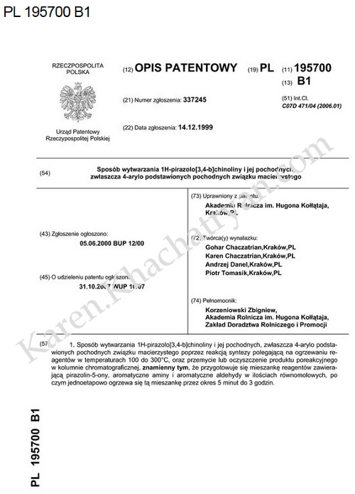 Patent PL 195700 B1 Patent PL 195700 B1