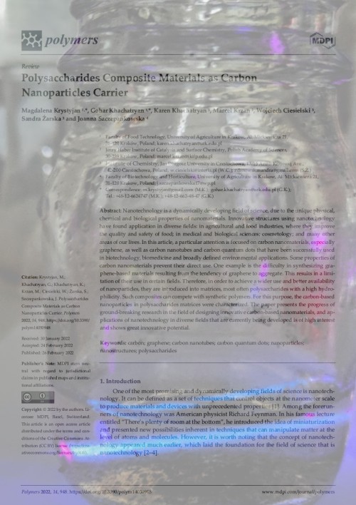 Polysaccharides Composite Materials as Carbon Nanoparticles Carrier  - K. Khachatryan