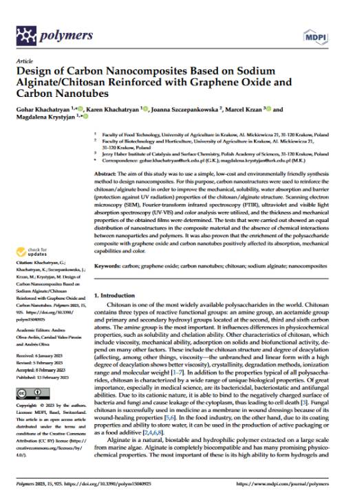 Sodium Alginate/Chitosan Reinforced with Graphene Oxide and Carbon Nanotubes  - K. Khachatryan