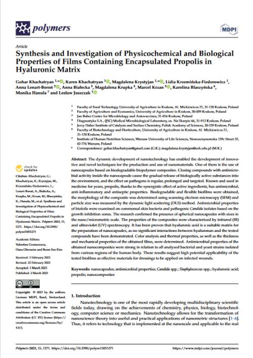 Films Containing Encapsulated Propolis in Hyaluronic Matrix  - K. Khachatryan